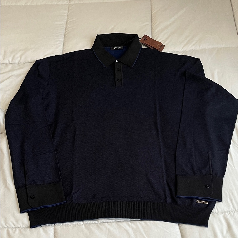 Stefano Ricci Navy Blue Long Sleeve Polo